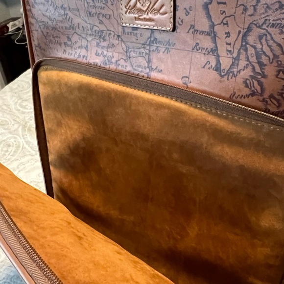Patricia Nash Vintage Map Print Tan Leather Carryon Vertical Suitcase - Picture 6 of 15